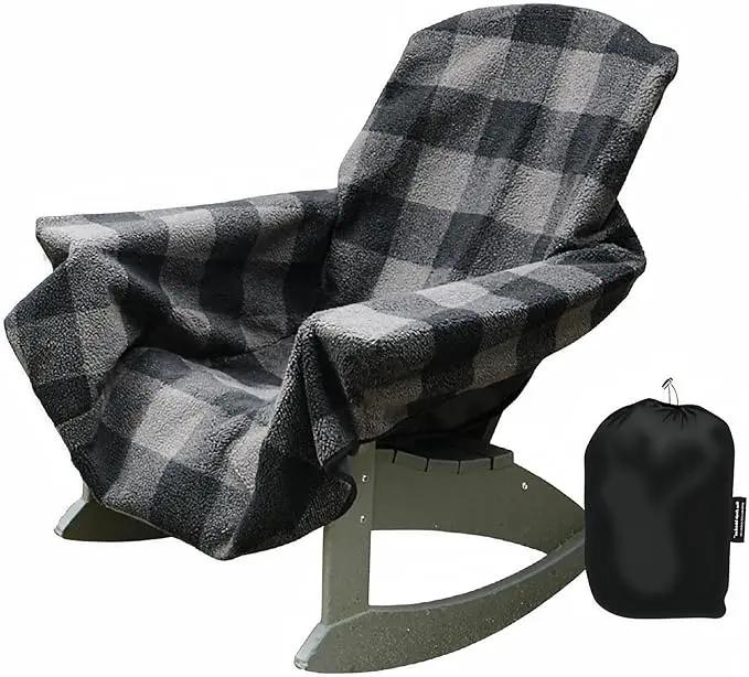 CITYBONFIRES The Chair Blanket – Reversible, Waterproof & Sherpa-Lined - Stretchable Elastic Back - Original Patio Chair Cover – Ideal for Homes and Outdoor Furniture- with Carry Pouch – Grey Plaid by GreenHaven Gardens