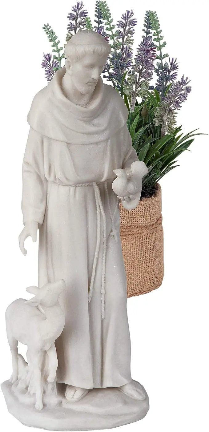 Design Toscano Francis of Assisi, Patron of Animals Religious Statue Figurine, 11 inches tall, Cast Marble Resin, White Finish by GreenHaven Gardens