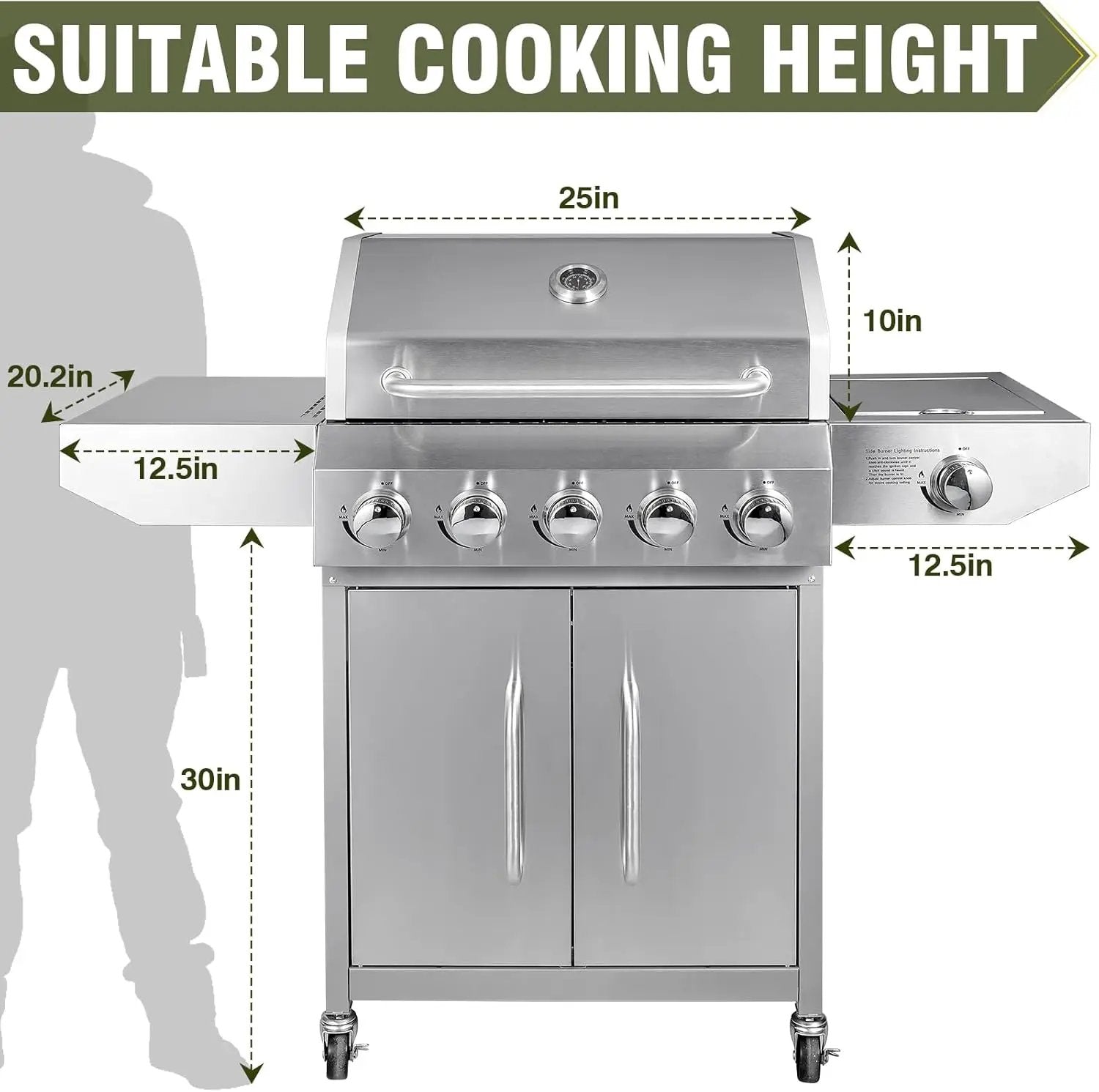 BESTFIRE 68,000 BTU 5+1 Burner Propane Grill - Stainless Steel BBQ with 647 sq in UPGRADED OIL-DRAIN Plates, Cast Iron Grates, Side Burner + FREE Food Clip for Outdoor Cooking by GreenHaven Gardens