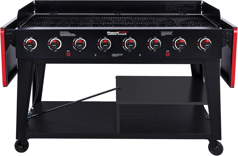 Royal Gourmet GB8003 8-Burner Propane Gas Grill with Foldable Side Tables, Large Propane BBQ Grill with Porcelain-Enameled Steel Wire Grates for Outdoor Party or Backyard Grilling, Black by GreenHaven Gardens