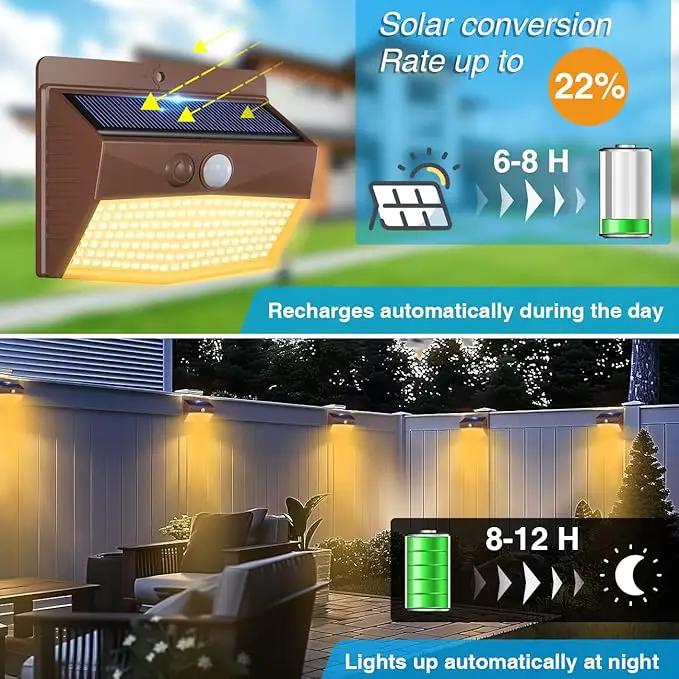 [4 Packs] Solar Outdoor Lights Motion Sensor Solar Security Lights Waterproof with 3 Lighting Modes Solar Powered Wall Lights Outside for Garden Fence Yard,Brown Warm by GreenHaven Gardens