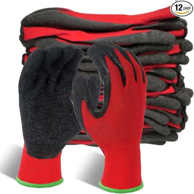 Evridwear Crinkle Latex Rubber Hand Coated Safety Work Gloves for Men Women General Multi Use Construction Warehouse Gardening Assembly Landscaping (XL-Size) 12 Pairs Pack by GreenHaven Gardens