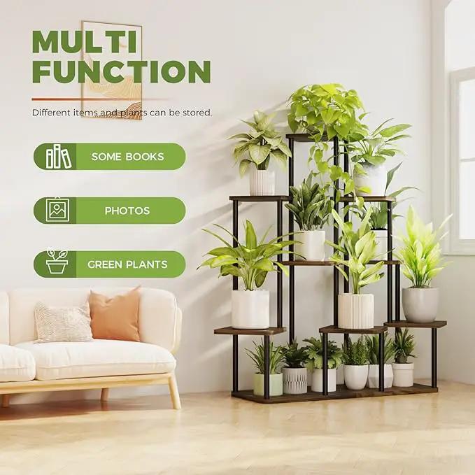 Bamworld Large Plant Stand Indoor, 9 Tier Tall Metal Plant Shelf for Multiple Plants, Tiered Flower Stand for Patio Garden Balcony Living Room Bedroom(Brown) by GreenHaven Gardens