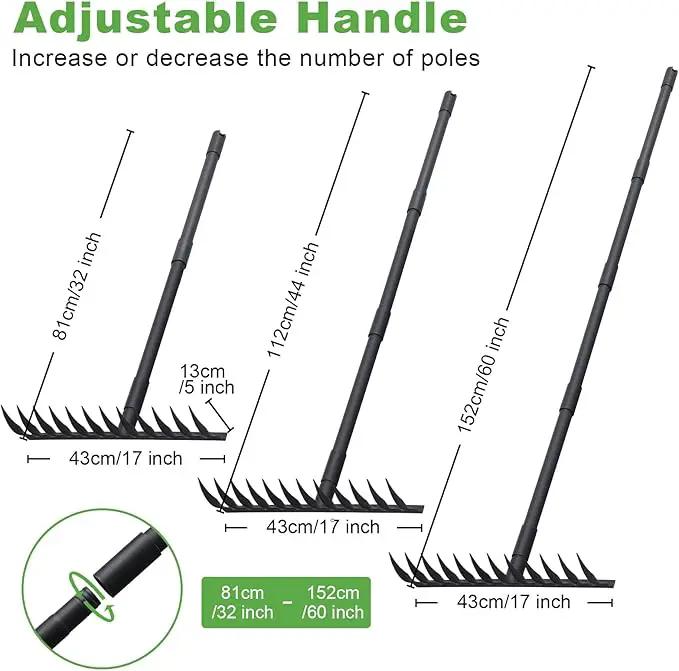 Pragmatist Bow Rake Heavy Duty 60" Metal Head Garden Rake with Adjustable Stainless Steel Handle Garden Tool for Loosening Soil Leveling Mulch Gathering Leaf by GreenHaven Gardens