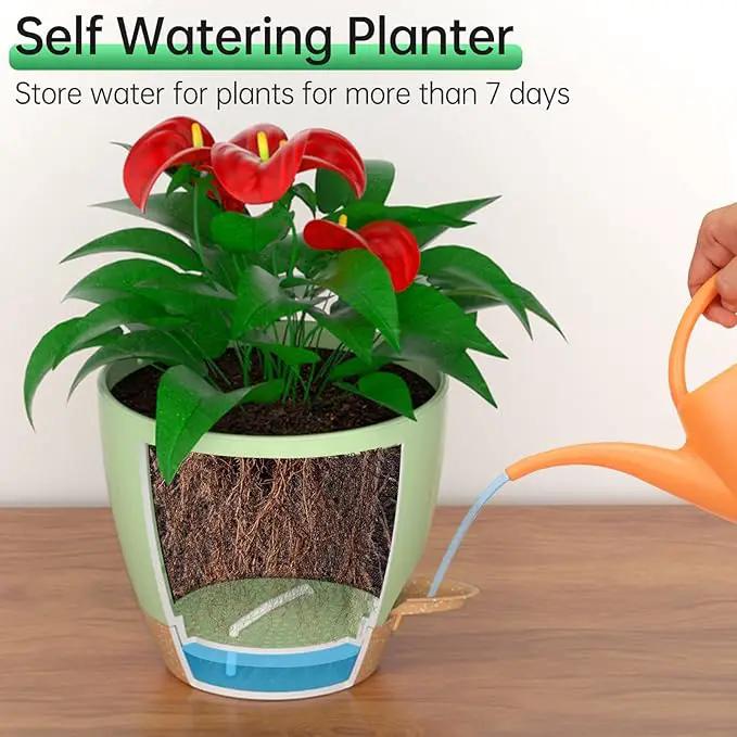 ZMTECH 10 Inch Hanging Planters for Indoor Outdoor Plants, 2 Pack Self Watering Hanging Plant Pots with Drainage Holes and Removable Saucer, Plastic Flower Hanging Pots with Watering Lip (Green) by GreenHaven Gardens