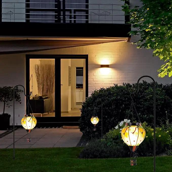 Dragonfly Solar Hot Air Balloon Lantern with Flame, Glass Hot Air Balloon Solar Lantern Outdoor Waterproof, Decorative Hanging Hot Air Balloon Solar Light for Outside Garden Patio Yard by GreenHaven Gardens