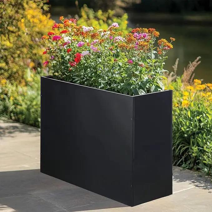 Metal Rectangular Planter Box Tall Planters for Outdoor Plants Modern Heavy Duty with Drainage Holes for Outside Indoor Patio Deck - Black, 32”x 12”x 24” by GreenHaven Gardens