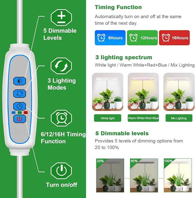 Wiaxulay Grow Light, 78 LED Plant Light for Indoor Plants, Full Spectrum Desktop Growing Lamp with Auto Timer 6/12/16 Hrs, 3 Lighting Modes, 5 Dimmable Levels, Height Adjustable 7.8"-26", 1 Pack by GreenHaven Gardens