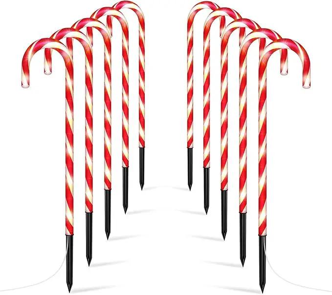 WeGuard 10PK Christmas Candy Cane Pathway Lights Outdoor Decorations 21" 8 Lighting Modes Flashing Waterproof Outdoor Lighted Christmas Decor for Garden Yard (Red) by GreenHaven Gardens