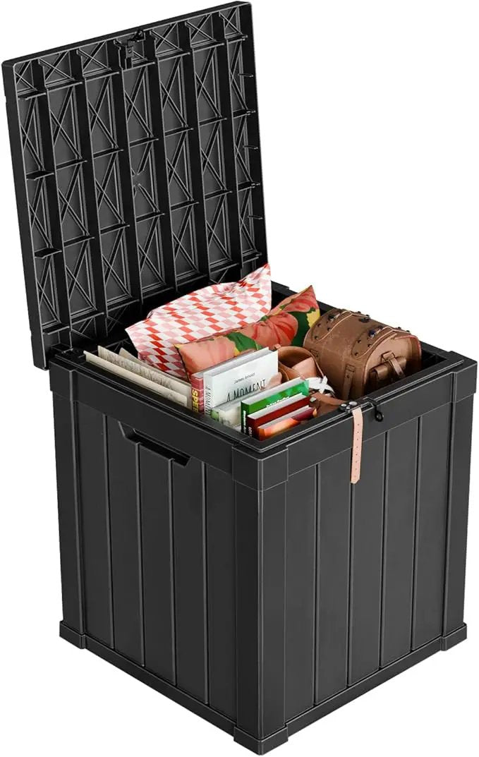 51 Gallon Resin Deck Box, Lockable Patio Outdoor Storage Box for Furniture, Garden Tools and Tools Storage, Waterproof Outside Storage Boxes - Black by GreenHaven Gardens