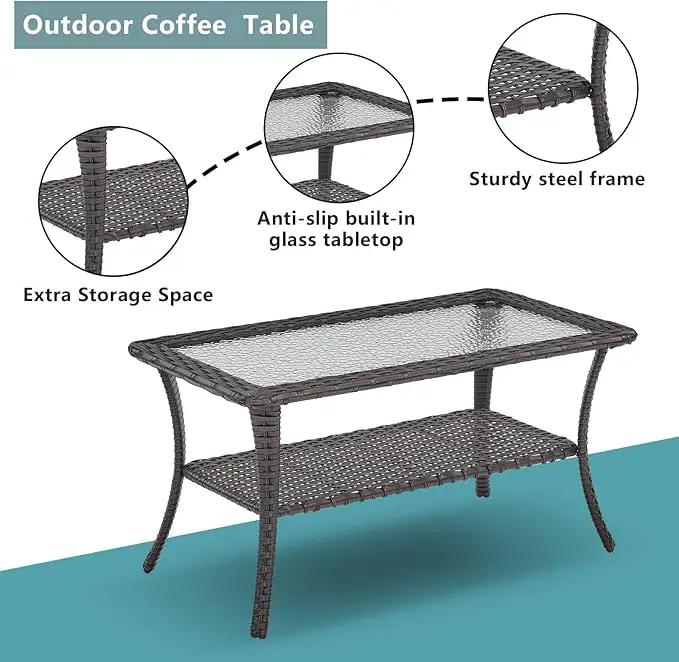 Outdoor Wicker Patio Furniture Set - 6 Piece Rattan Patio Conversation Set with 2 Rocking Swivel Chairs,2 Ottomans,1 Loveseat and 1 Coffee Table for Porch Deck Backyard Garden(Brown/Beige) by GreenHaven Gardens