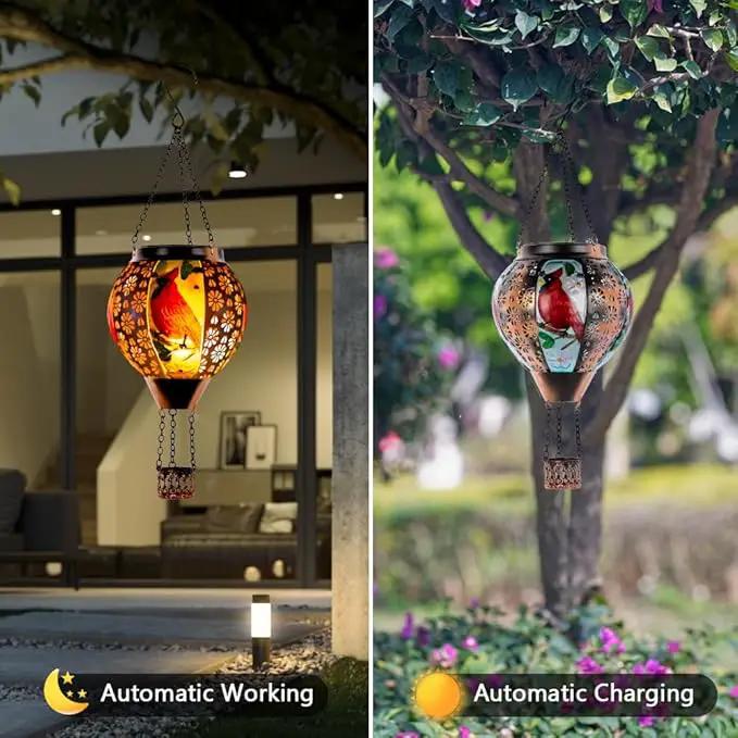 DREAMSOUL Cardinal Hot Air Balloon Solar Lantern, Metal Solar Lantern with Flickering Flame, Solar Lanterns Outdoor Waterproof for Lawn Patio Decor Christmas Gifts by GreenHaven Gardens