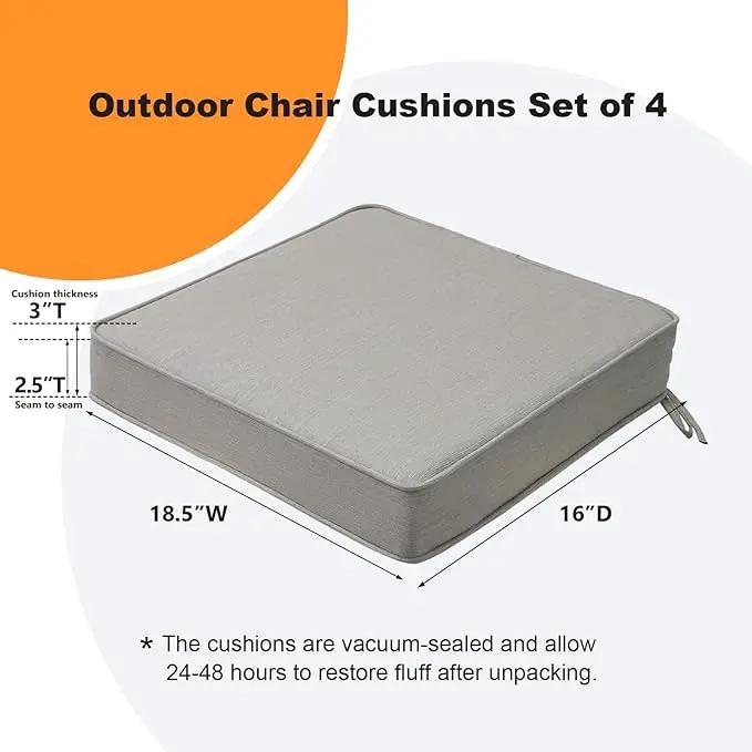 Sunbrella Square Corner Seat Cushions, 18.5" x 16" x 3", Set of 4, Indoor Outdoor Water Repellent Universal Chair Pads with Ties for Patio Furniture, Garden Dining Chairs, Specrtum Pebble by GreenHaven Gardens
