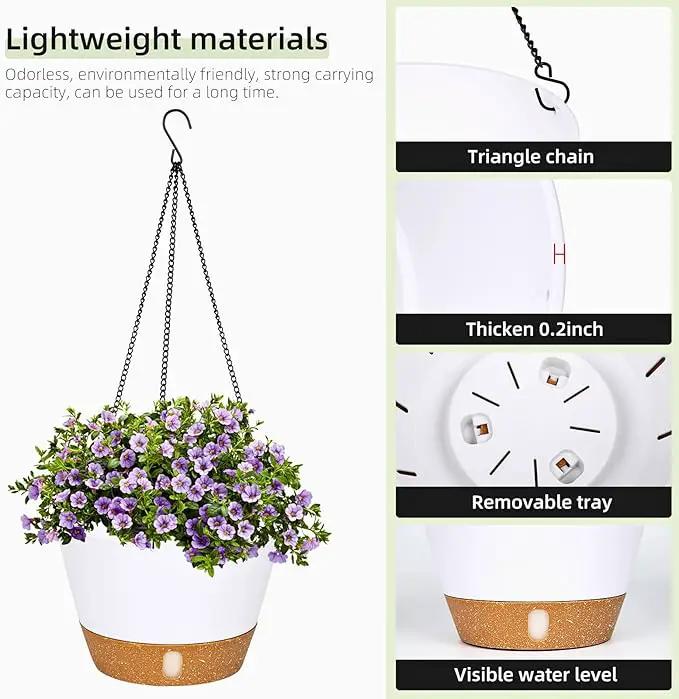 QCQHDU 2 Pack Hanging Planters for Indoor Outdoor Plants, 8 Inch Hanging Baskets Flower Pots with Reservoir Tray & Visible Water-Level by GreenHaven Gardens