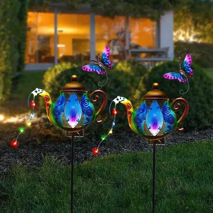 Solar Pathway Lights Outdoor, 2 Pack Metal Garden Lights, Decorative Lanscape Lighting Waterproof Solar Garden Decor Gifts for Mom, Women - Blue by GreenHaven Gardens