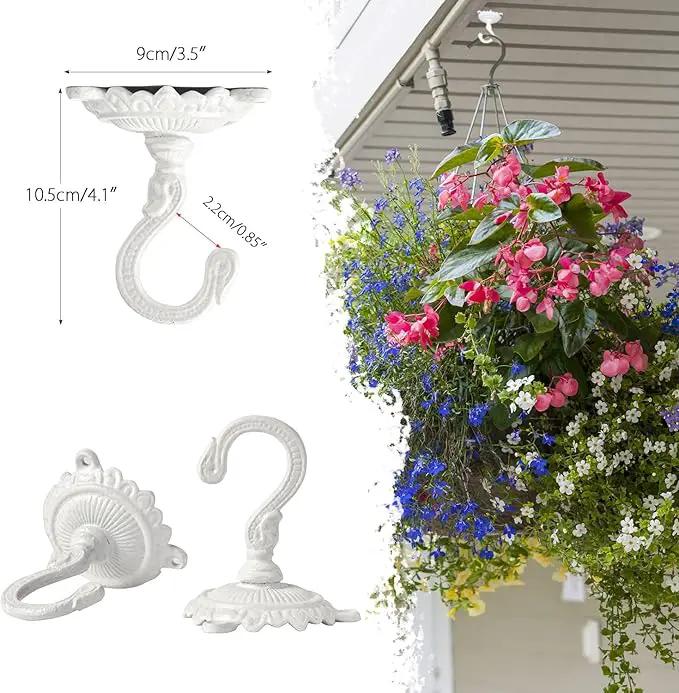 Sungmor Heavy Duty Ceiling Hooks for Hanging Plants, 2PC White 3.5x3.9Inch Large Cast Iron Ceiling Hooks, Antique Decorative Ceiling Swag Hooks for Hanging Planter Chandelier Wind Chime Lantern Hanger by GreenHaven Gardens