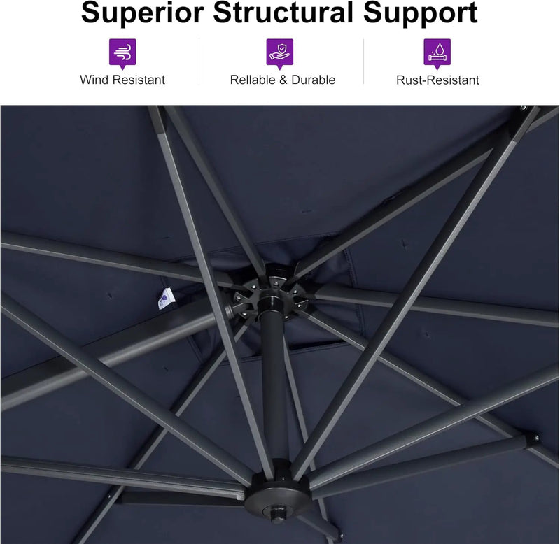 PURPLE LEAF 10 Feet Patio Umbrella Outdoor Cantilever Round Umbrella Aluminum Offset Umbrella with 360-degree Rotation for Garden Deck Pool Patio, Navy Blue by GreenHaven Gardens