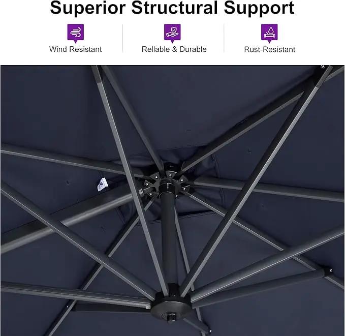 PURPLE LEAF Patio 9 Feet Cantilever Offset Umbrella with Base Outdoor Umbrella with 360-degree Rotation for Garden Deck Pool Patio Navy Blue by GreenHaven Gardens