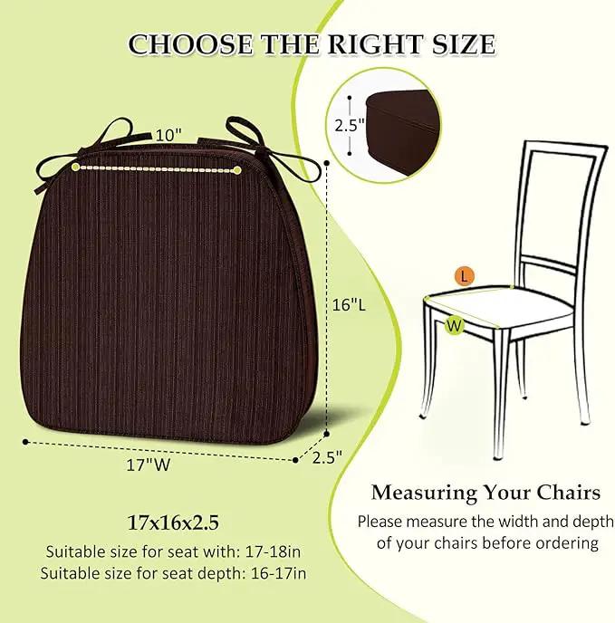 Chair Cushions for Dining Chairs, Indoor Chair Cushions with Ties，Waterproof Chair Pads Set of 4, Brown, 17x16x2.5 Inch by GreenHaven Gardens
