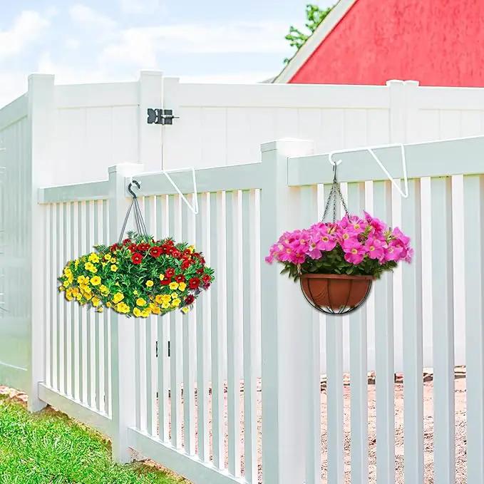 Zacool Vinyl Fence Hooks-4 Pack 5 x 10 Inches Heavy Duty White Patio Hooks Coated Steel Fence Hangers for Hanging Plants Bird Feeders,Lights,Basket,Pool Tools by GreenHaven Gardens