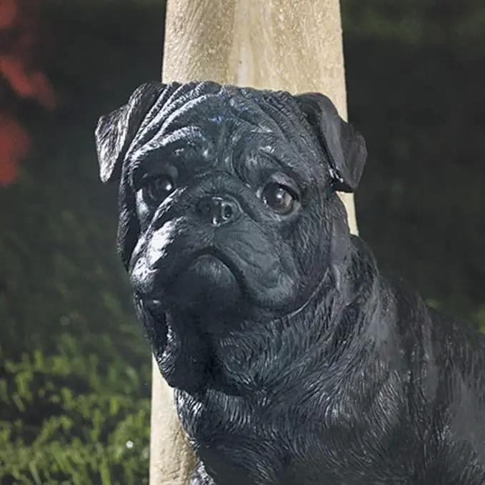 Bits and Pieces - Solar Dog Lantern-Solar Powered Garden Lantern - Resin Dog Sculpture with LED Light (Black Pug) by GreenHaven Gardens