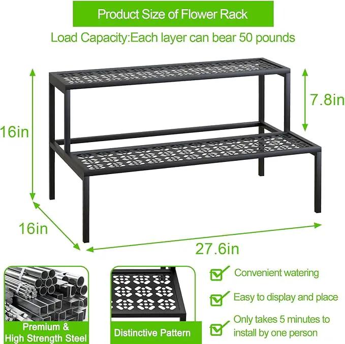 aboxoo Metal Plant Stand 2 Tier Potted Multiple Flower Pot Holder Plant Shelf Indoor Plants Multiple,Outdoor Heavy Duty Planter Display Shelving Unit for Patio Garden Corner Balcony(Black) by GreenHaven Gardens