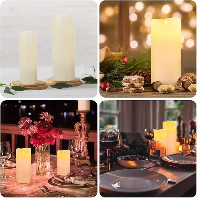 Flameless Flickering Battery Operated Candles 4" 5" 6" 7" 8" 9" Set of 9 Ivory Real Wax Pillar LED Candles with 10-Key Remote and Cycling 24 Hours Timer (Ivory) by GreenHaven Gardens