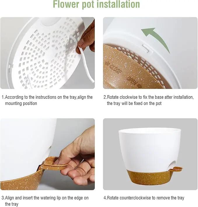 10/9/8 inch Medium Self Watering Pots, Planter, Plant Pots with Mesh Drainage Holes for Indoor Outdoor Garden Plants, Plastic Flower Pots with Removable Deep Reservoir, White with Brown by GreenHaven Gardens
