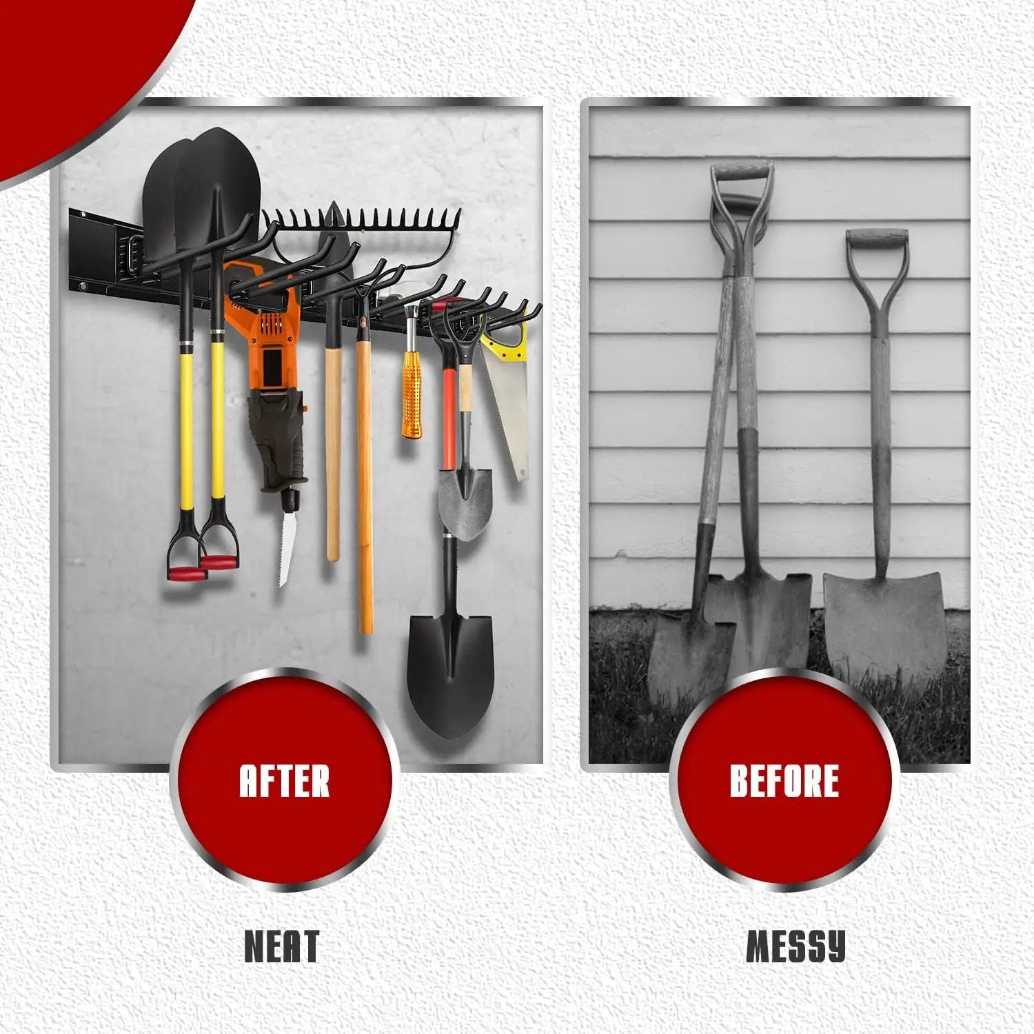 Charmount 48" Garage Storage Wall Organizer with 600lbs, 6 Hooks Broom Holder Wall Mount, Garden Tool Organizer, Easy Installation Tool Storage to Accommodate Brooms, Hoses, Yard Tools and More by GreenHaven Gardens