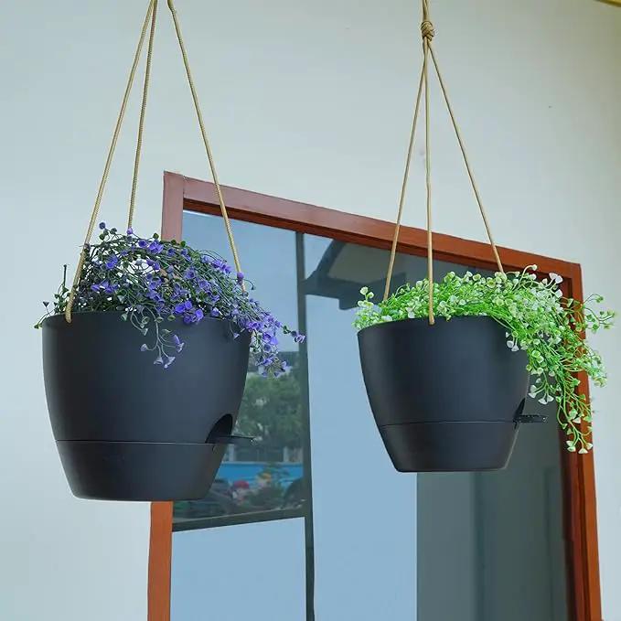 10 Inch Self Watering Hanging Pots, 2 Pack Hanging Planters with 40oZ Deep Reservior for Indoor Outdoor Plants Flowers, Black by GreenHaven Gardens