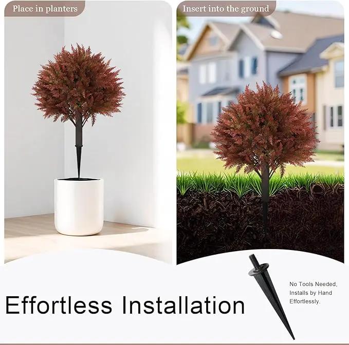 24" Artificial Cedar Topiary Ball Bushes, Set of 2 UV Resistant Fake Trees Outdoor Shrubs with Stake, Weatherproof Faux Plants for Planter, Front Porch, Garden, Yard, Patio Fall Decor by GreenHaven Gardens