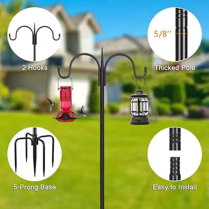 FEED GARDEN Adjustable Double Shepherds Hook for Outdoor with 5 Prong Base 76 Inch Heavy Duty Two Sided Bird Feeder Pole for Hanging Plant Baskets, Solar Light Lanterns, Wind Chimes by GreenHaven Gardens