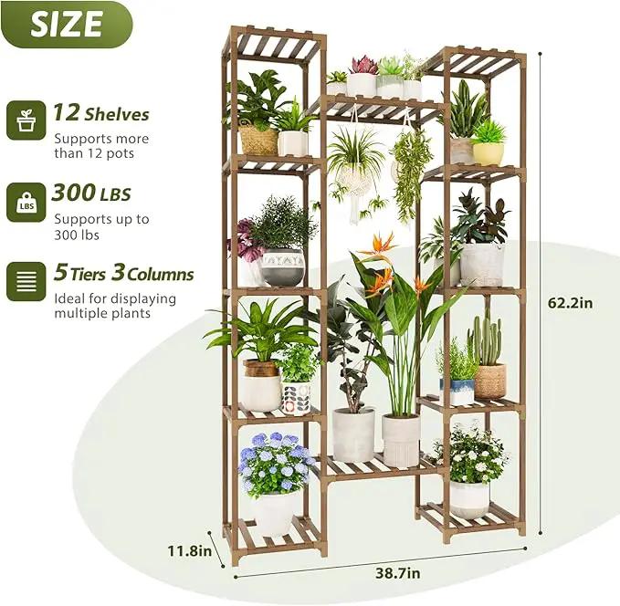Plant Stand Indoor with Grow Lights for Indoor Plants 62.2'' Tall Plant Shelf 12 Tiers Sturdy Plant Rack for Plants Dispaly for Living Room Garden Patio Decor by GreenHaven Gardens