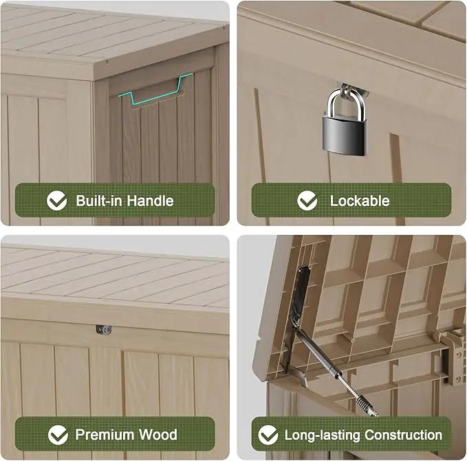 120 Gallon Outdoor Storage Box – Waterproof Deck Box for Patio & Garden,Light Brown by GreenHaven Gardens