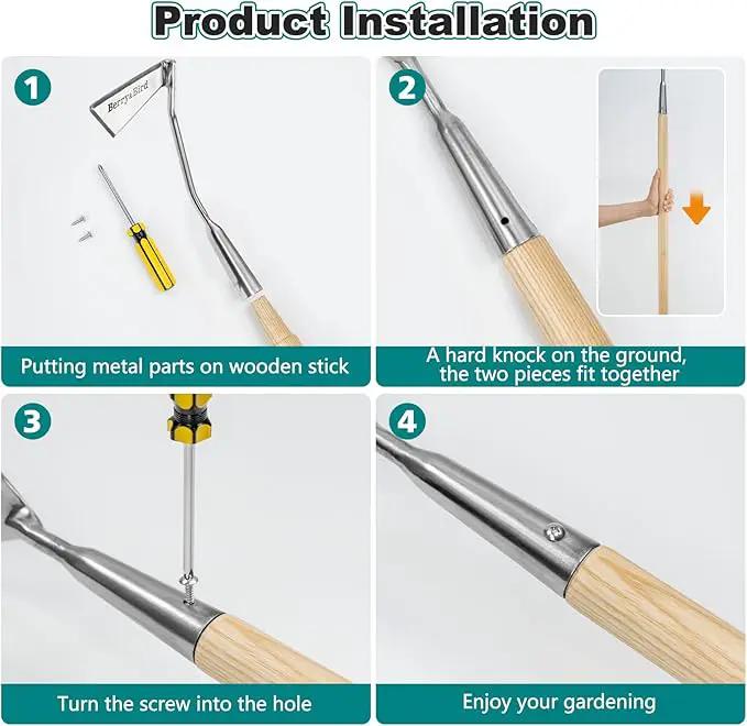 Berry&Bird Swoe Garden Hoe, 61.8'' Stainless Steel Long Handled 3 Edge Hoe with Wooden Hand, Mini Angled/Warren Hoe, Soil Cultivator Weeding Tool for Grass Flower Backyard by GreenHaven Gardens