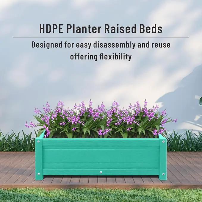 HDPE Raised Planter Box Outdoor,Rot-Resistant and Non-Cracking,Raised Beds for Gardening 29.5 * 14.4 * 9.8 in for Yard,Lawn,Outdoor Planter Boxes Rectangle with Drainage Holes Aruba Blue by GreenHaven Gardens