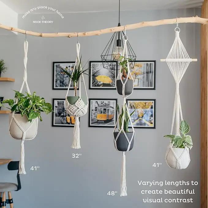 Nook Theory 4-Pack Macrame Plant Hanger - with 8 Ceiling Hooks - Hanging Planter Indoor Outdoor - Hanging Plant Holder - Decorative Bohemian Plant Hangers - Hanging Plants (Cream) by GreenHaven Gardens