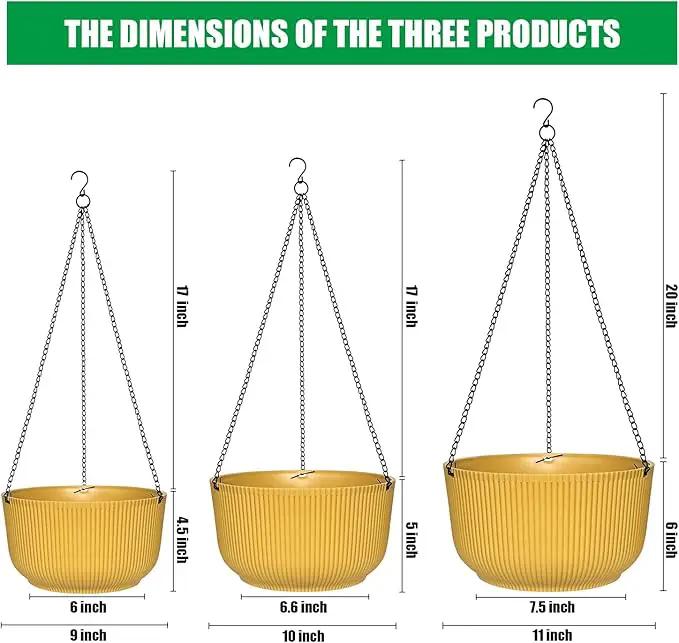 Hanging Planters for Indoor Plants, 3 Pack Hanging Baskets for Plants, Self Watering Plant Hanger for Indoor Plants, Round Hanging Plant Pot with Drainage Holes and Chains, Yellow by GreenHaven Gardens