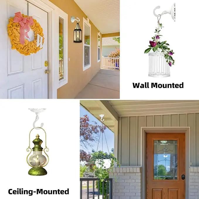 Sungmor Heavy Duty Ceiling Hooks for Hanging Plants, 2PC White 3.5x3.9Inch Large Cast Iron Ceiling Hooks, Antique Decorative Ceiling Swag Hooks for Hanging Planter Chandelier Wind Chime Lantern Hanger by GreenHaven Gardens