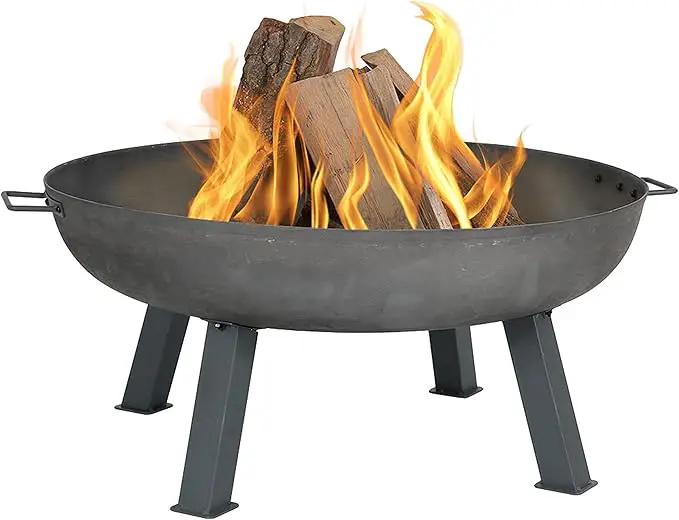 Sunnydaze 34-Inch Cast Iron Heavy-Duty Fire Pit for Outside - Wood-Burning Outdoor Fire Pit Bowl with Handles - Steel Finish by GreenHaven Gardens