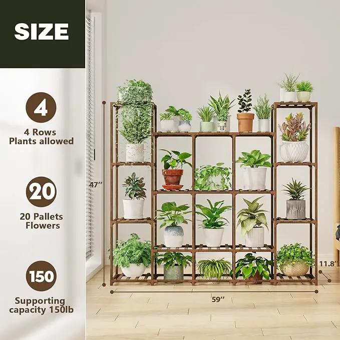Bamworld Large Plant Stand Indoor Plant Shelf Outdoor Tall Wood Plant Holder for Living Room Multiple Plants Patio Balcony Garden 17 Pots by GreenHaven Gardens
