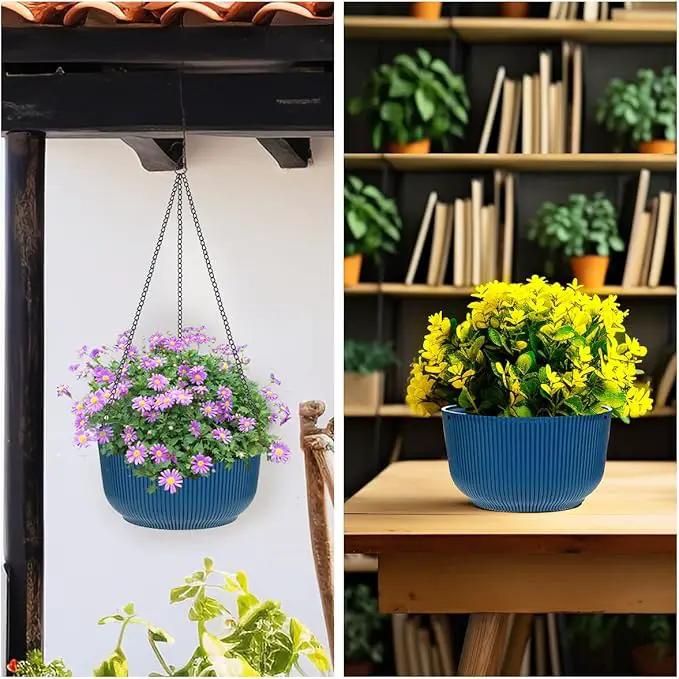 Hanging Planters for Indoor Plants 9/10/11 Inch, 3 Pack Plant Hanger Outdoor with Drainage Holes, Self Watering Hanging Basket Flower Pot for Garden Home Decor, Dark Blue by GreenHaven Gardens