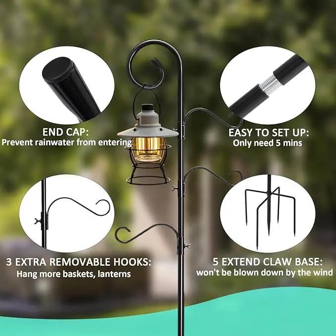 108 Inch Shepherds Hooks for Outdoor 2 Pack, Bird Feeder Poles with 4 Hooks, Shepherds Hook for Bird Feeders Outside with Base, Garden Pole for Hanging Plant Baskets, Weddings Decor (108 Inch) by GreenHaven Gardens