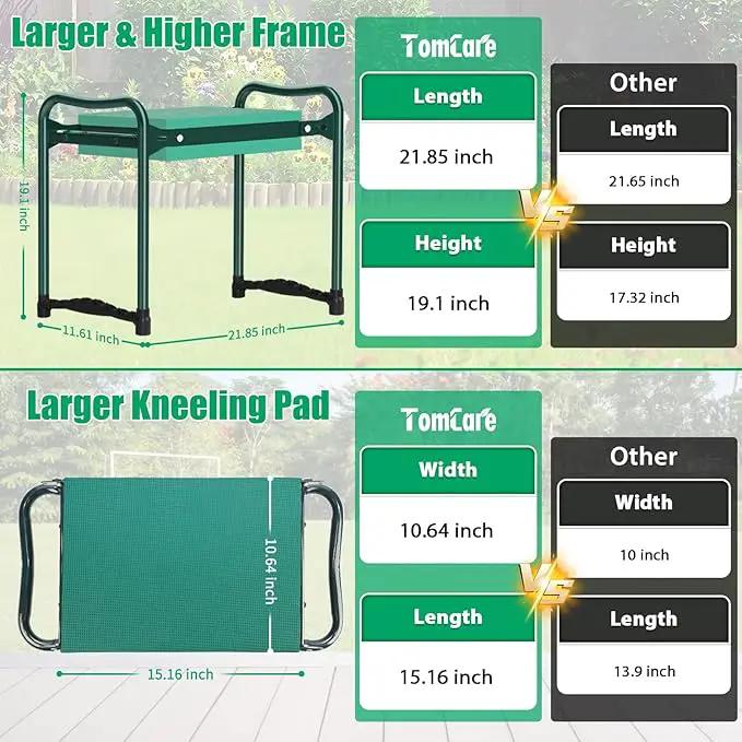 TomCare Garden Kneeler and Seat 10.64” Wider Larger Soft Kneeling Pad Garden Bench with 2 Large Tool Pouches Heavy Duty Garden Stool Foldable Tools Gardening Gifts for Women Men Gardeners by GreenHaven Gardens