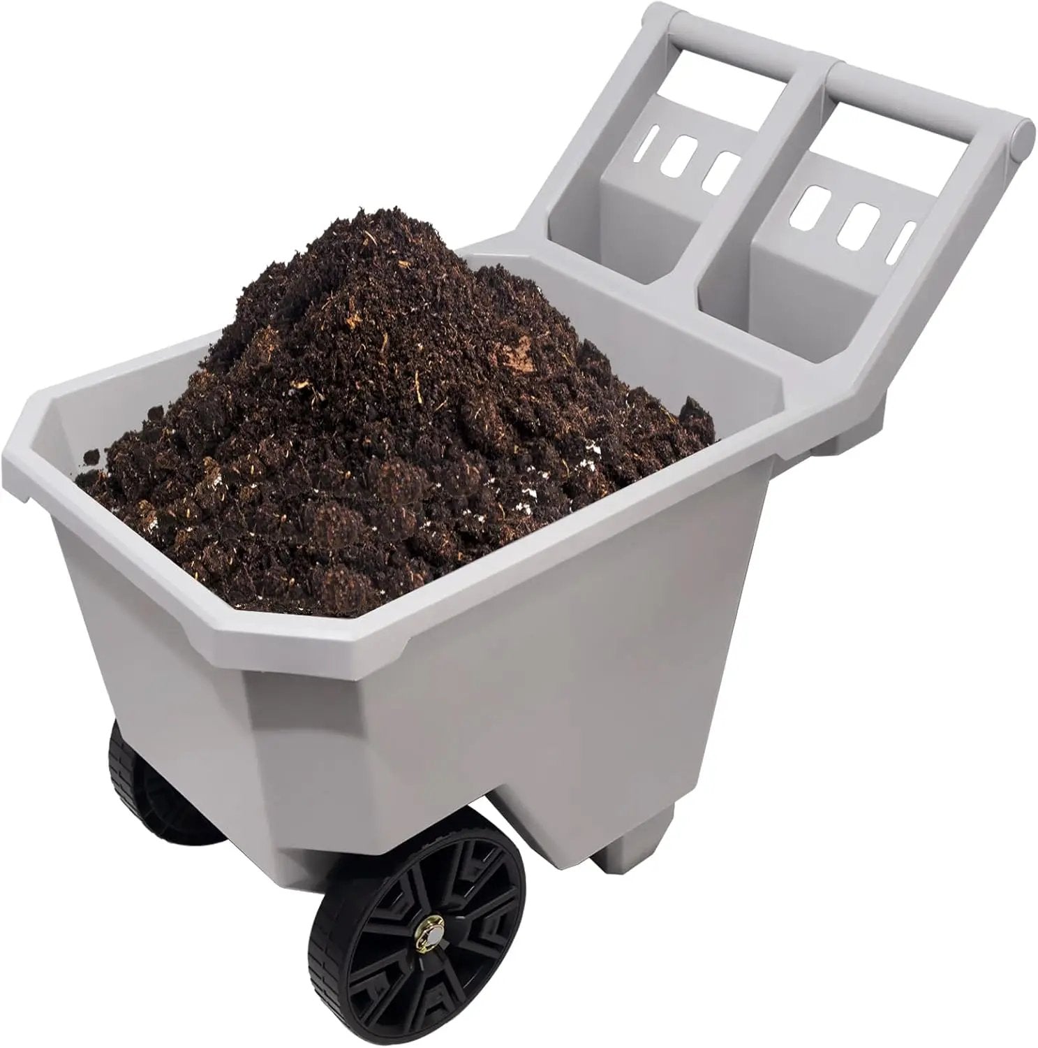 AAIN Wheel Barrel, 2 Wheel Wheelbarrow. 300 LB Yard Cart with 9 in Maintenance-Free Solid Wheels, Trash Cart with Wheels, Push/Pull Design, Grey by GreenHaven Gardens