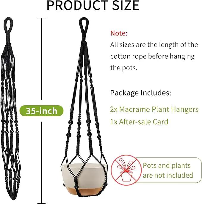 35 Inch Macrame Plant Hanger - Fits 4-13 Inch Pots, Supports Up to 22lbs, Sturdy Hanging Planter Holder for Indoor Outdoor, Boho Home Decor, 2 Pack, Black (POTS NOT Included) by GreenHaven Gardens