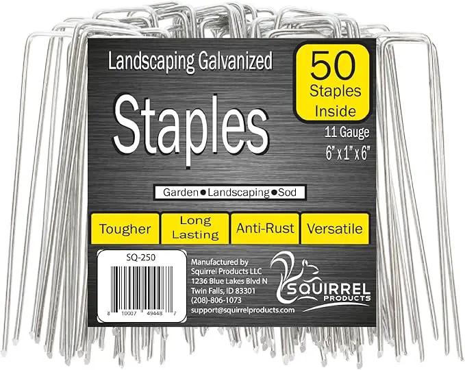 Squirrel Products U Shape Garden Stakes Metal, 6 Inch Landscaping Staples, 11 Gauge Stakes for Landscaping Fabric, 2.9mm 15x2.5x15cm – 50 Pack by GreenHaven Gardens