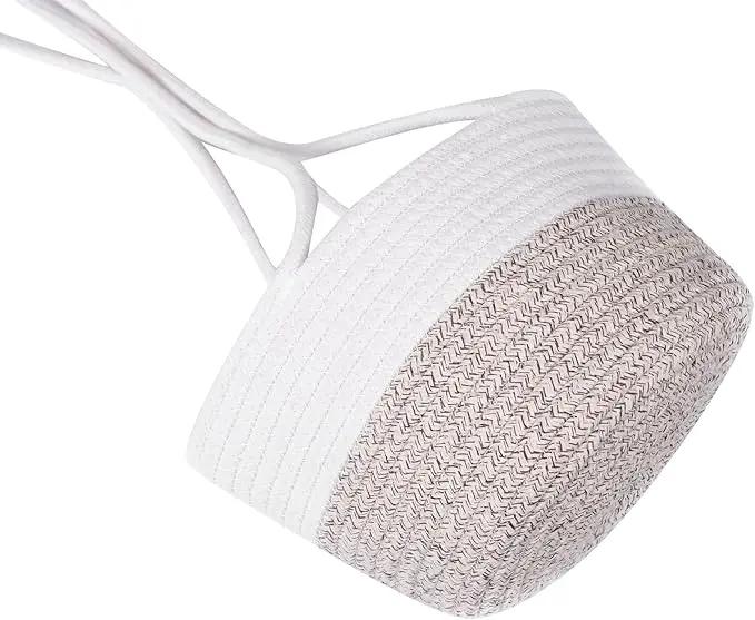 Hanging Planter Basket Jute Rope Woven Plant Hangers Indoor Hanging Plant Holder Up to 7" Pot Macrame Modern Storage Organizer Home Decor (White & Brown) by GreenHaven Gardens