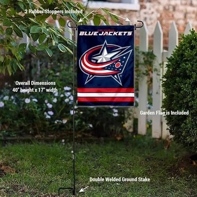 WinCraft Columbus Blue Jackets Garden Flag with Pole Stand Holder by GreenHaven Gardens