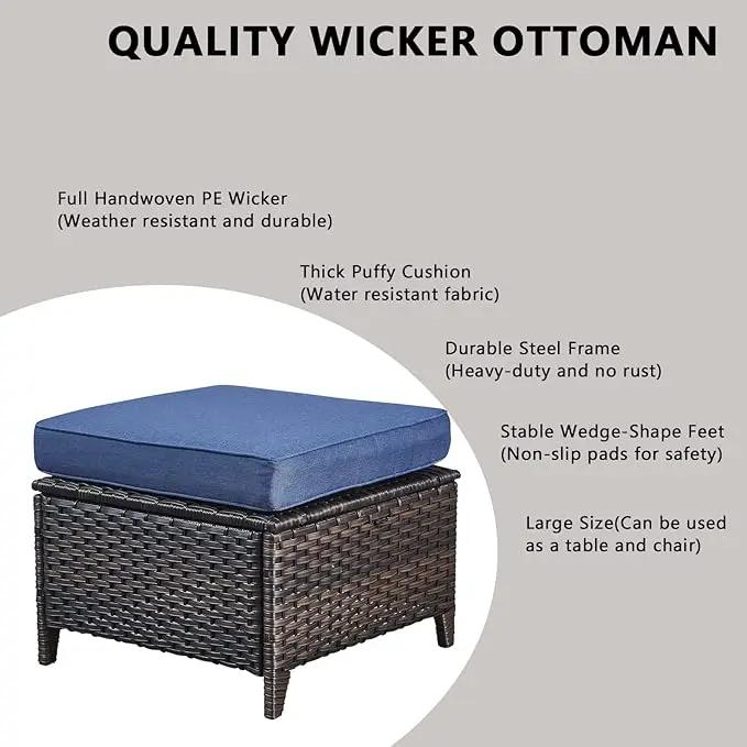 Outdoor Wicker Patio Furniture Set - 6 Piece Rattan Patio Conversation Set with 2 Rocking Swivel Chairs,2 Ottomans,1 Loveseat and 1 Coffee Table for Porch Deck Backyard Garden(Brown/Blue) by GreenHaven Gardens